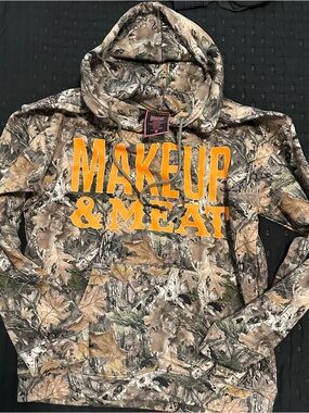 Jeffree Star Makeup & Meat Camo Hoodie with Bold Orange Logo size L